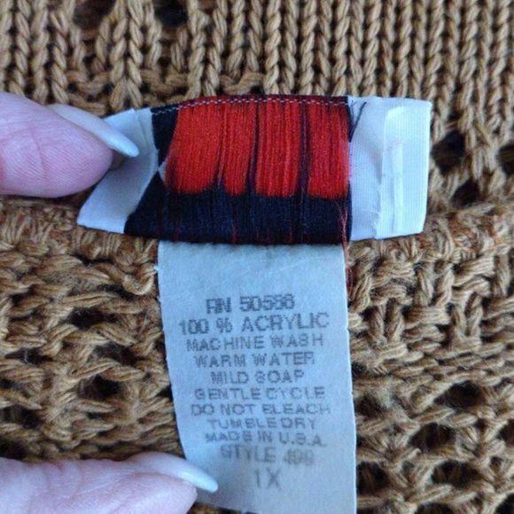 Vintage Keren Golden Wheat‎ Open Knit Sweater Sz 1X - Picture 12 of 13